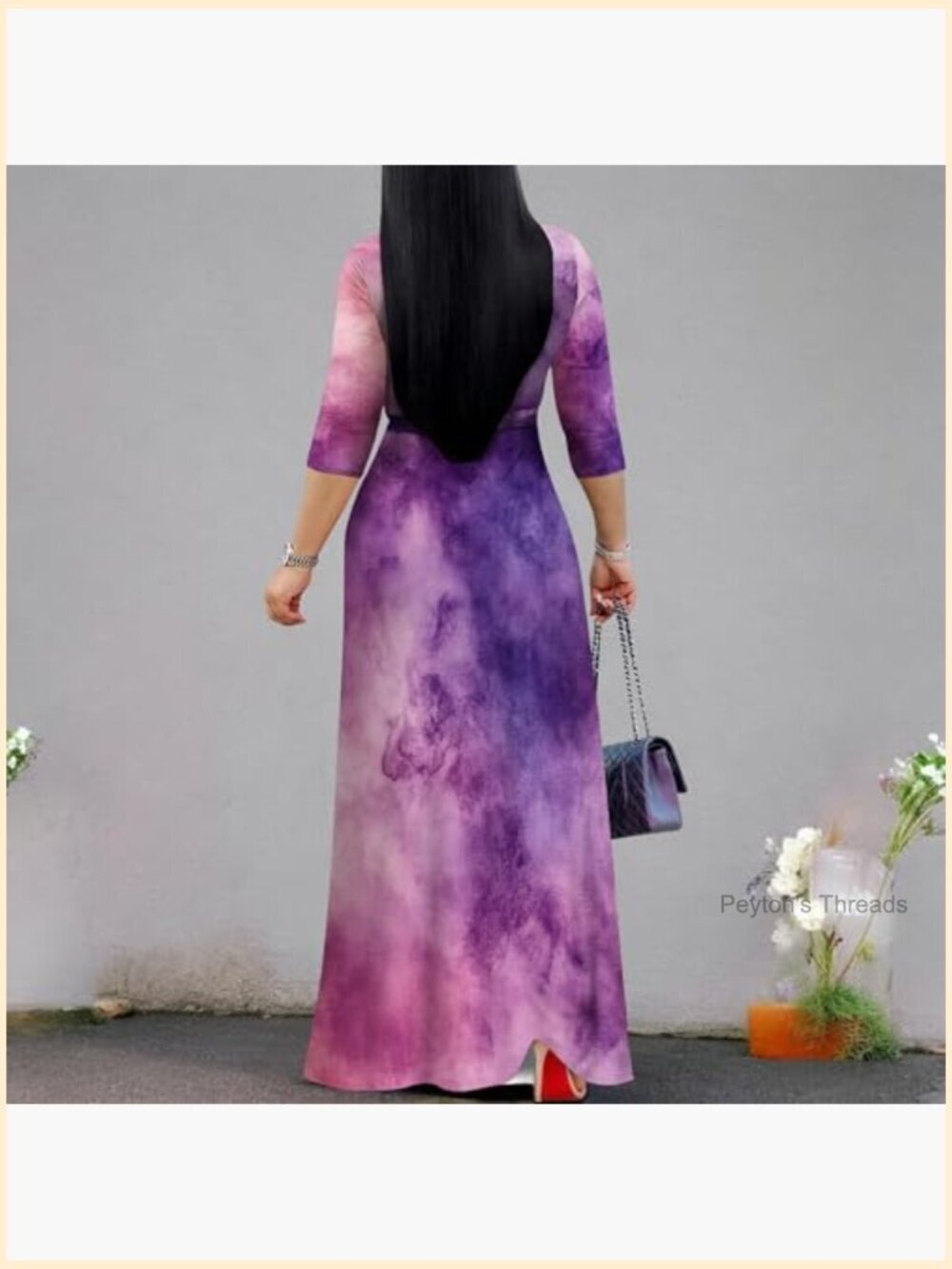 Plus Size Maxi Dress with Pockets 3/4 Sleeves Polyester Spandex - Picture 6 of 6
